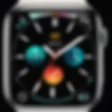 Close-up of an Apple Watch displaying various watch face options