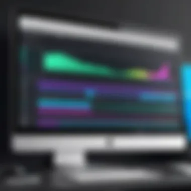 Desktop Film Editing Software Timeline A desktop application with a vibrant timeline for film editing.