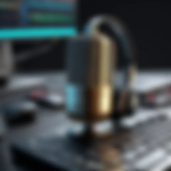 An array of essential audio editing tools such as microphones and headphones
