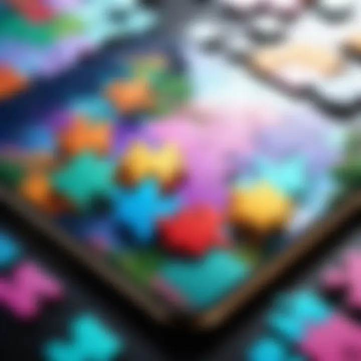 An artistic depiction of a serene puzzle game environment filled with colors.