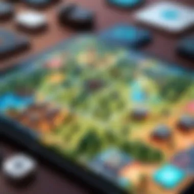 A vibrant artwork showcasing various mobile strategy game elements