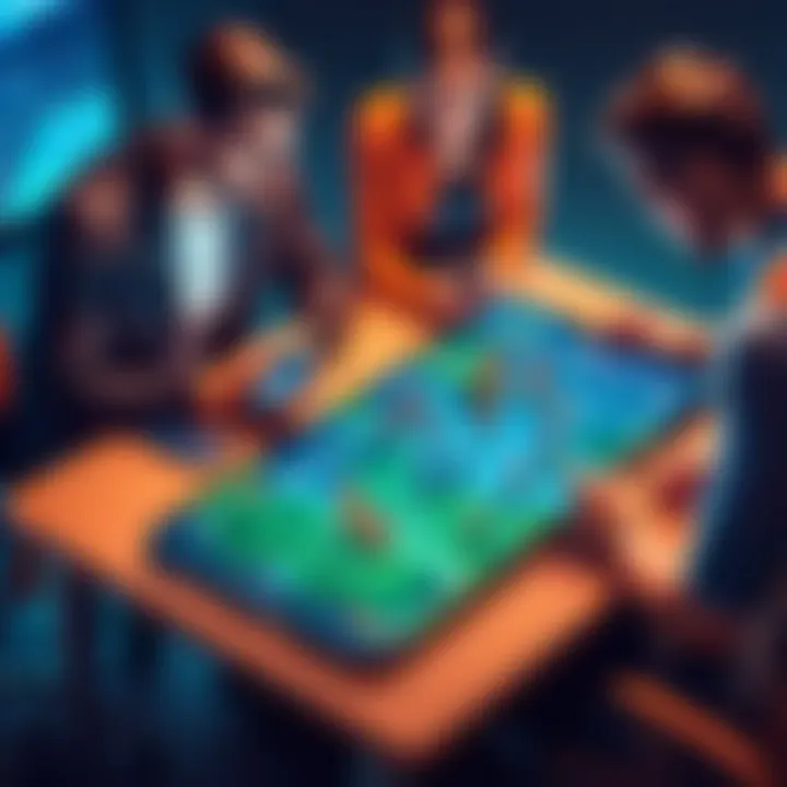 A group of players strategizing in a mobile game