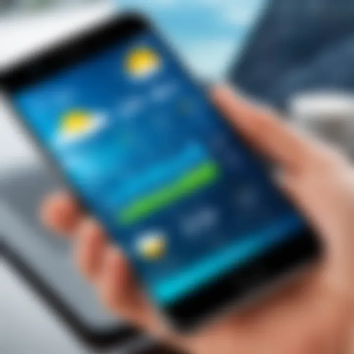 Mobile device showing real-time weather updates