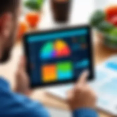 Analyzing Nutritional Data Using an App User analyzing nutritional data on a tablet