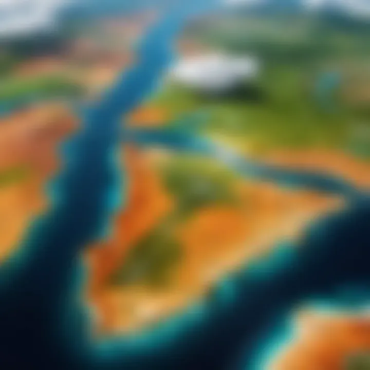 Satellite view depicting environmental changes over time