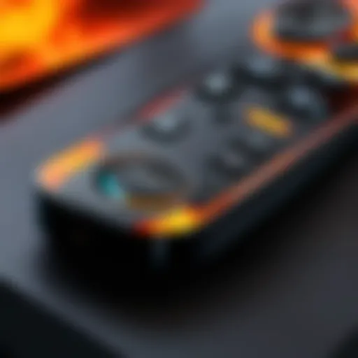 Close-up view of a Fire TV remote showing buttons