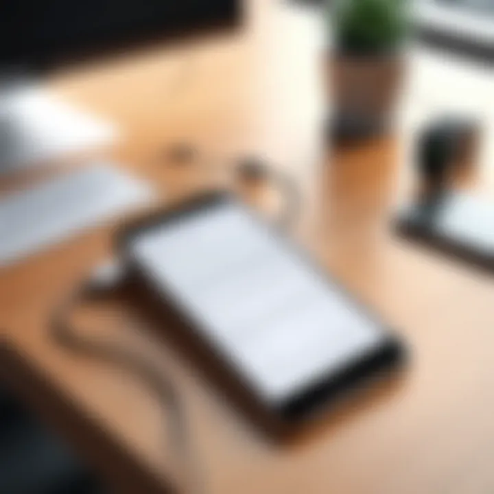A serene workspace showcasing an iPhone with a legal document regarding call recording.