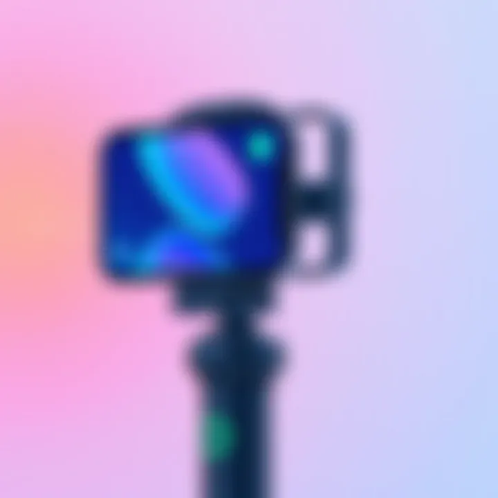 Close-up of iPhone 11 mounted on a selfie stick