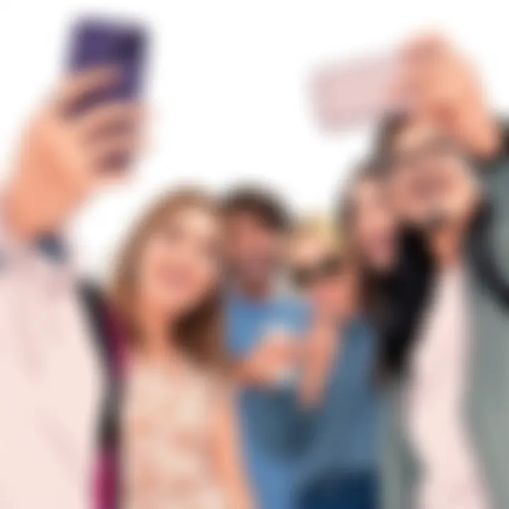 Group of friends taking selfies with an iPhone 11