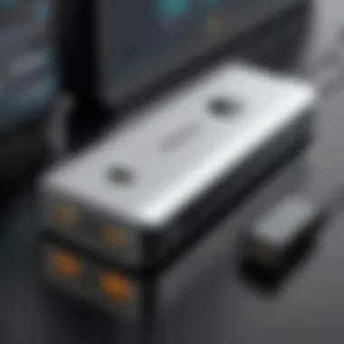 Close-up of the charging ports and features on the Imuto power bank.