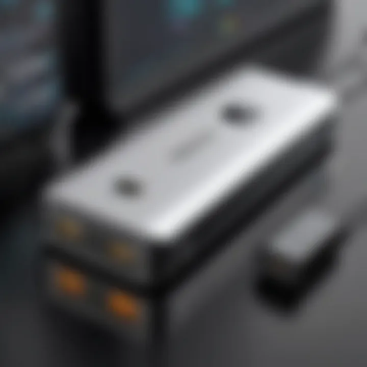 Close-up of the charging ports and features on the Imuto power bank.