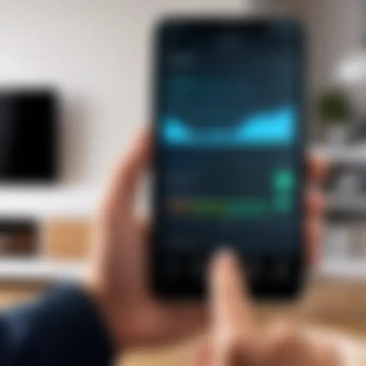 A user interacting with a smartphone app to control smart home settings