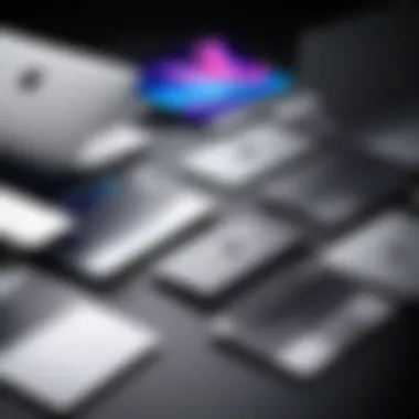 Diverse MacBook Models and Their Unique Designs Various models of MacBooks lined up showcasing design variations