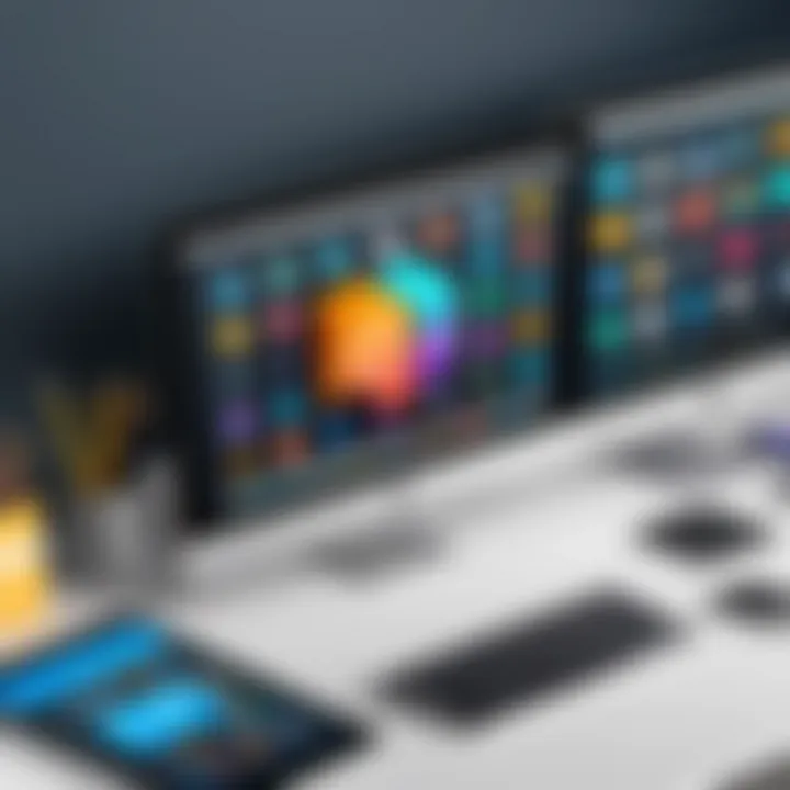 Tools and software used for designing app icons displayed on a workspace