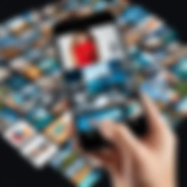 An illustration depicting the selection of photos for a collage. Photo selection process