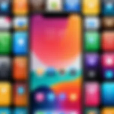 Colorful iPhone Home Screen Theme A close-up view of a vibrant and colorful iPhone home screen design showcasing themes