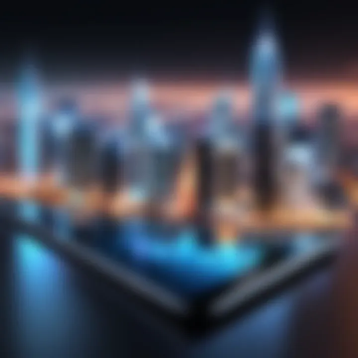 A sleek smartphone displaying a dynamic cityscape video background