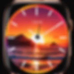 A vibrant sunset photograph displayed as an Apple Watch face.