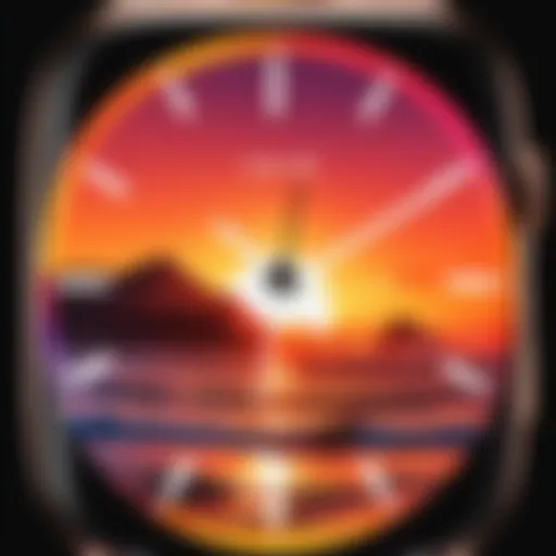 A vibrant sunset photograph displayed as an Apple Watch face.