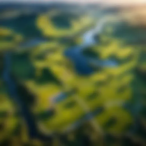 Aerial view of a landscape with outlined property boundaries