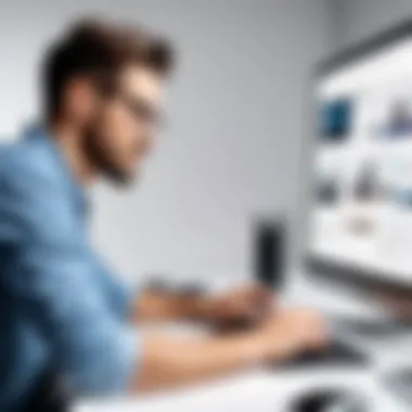 A detailed view of a graphic designer using advanced tools to edit images with white backgrounds.