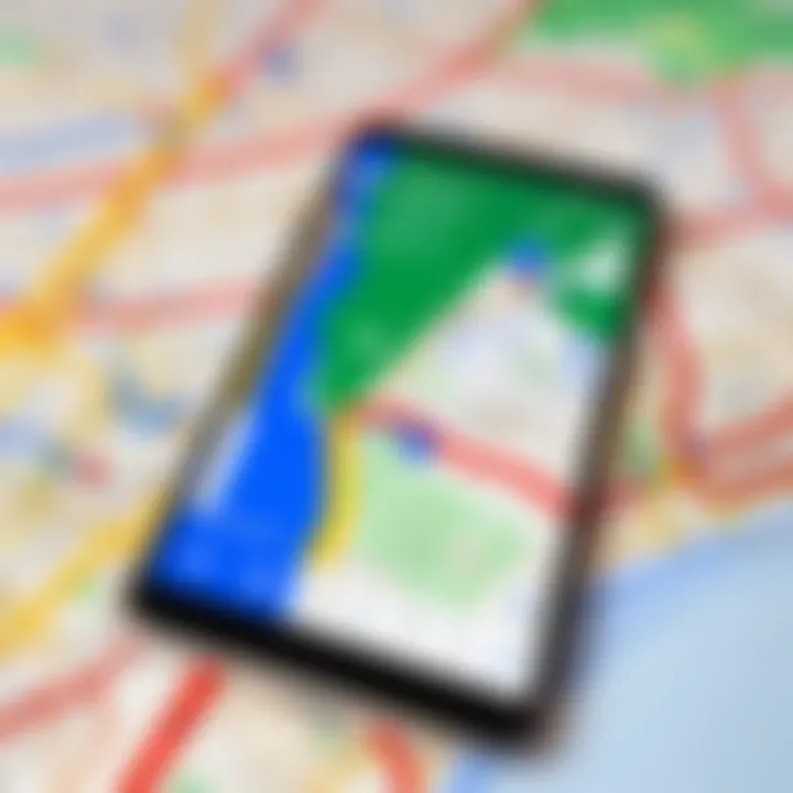 An interactive display of Google Maps features on a digital device.