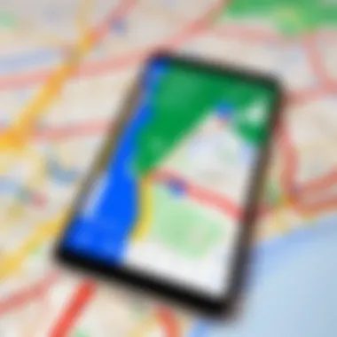 Interactive Google Maps Features on Digital Device An interactive display of Google Maps features on a digital device.