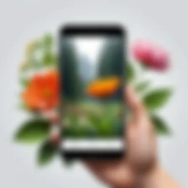Tech Meets Nature A user engaging with a flower identification app on a smartphone