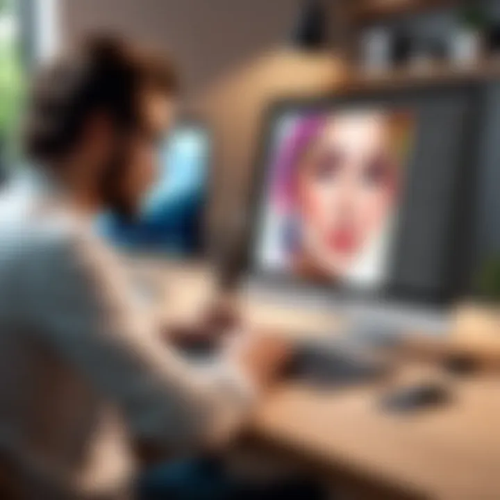 An artist using a digital tablet with drawing software on Mac.
