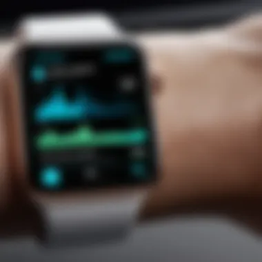 Health Metrics Visualization Close-up of Apple Watch displaying health metrics