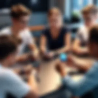 Socialization in the Digital Age Group of young individuals socializing with smart devices