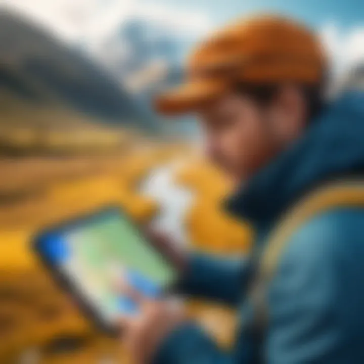 A traveler using a smartphone with a unique mapping app