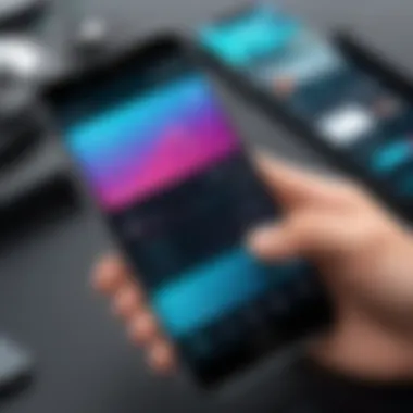 Engaging with Audioplayer Apps User interacting with an audioplayer app on a smartphone