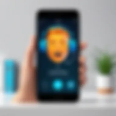 Playful Interaction with Voice-Changing App User interacting with a voice-changing app in a playful setting