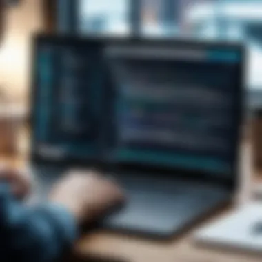 Developer using a laptop with various coding tools open
