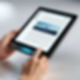 A sleek document reader tablet displaying an e-book