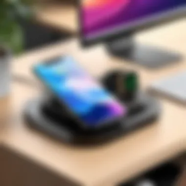 Versatility in a Modern Workspace Setup The versatility of the ESR HaloLock Dashboard Wireless Charger in a modern workspace setup.