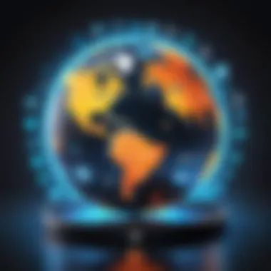 Illustration of a globe with communication icons representing global connectivity