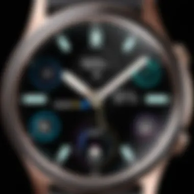 A close-up of a customizable watch face displaying various widgets