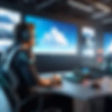 A futuristic concept of cloud gaming technology in action