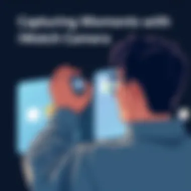 User engaged in taking a photo with iWatch camera band