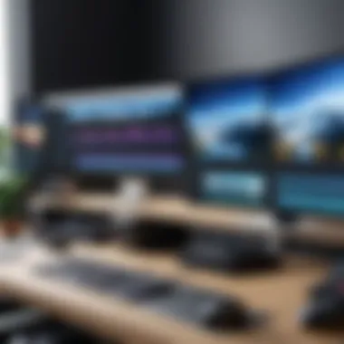 Professional Video Editing Setup A professional editing setup with multiple screens and editing tools