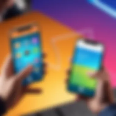 Engaging in Friendly Competition Group of friends competing in a mobile app game