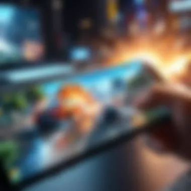Dynamic Action Scene in Mobile Gaming A thrilling action scene from a mobile game displaying dynamic graphics and fluid animations