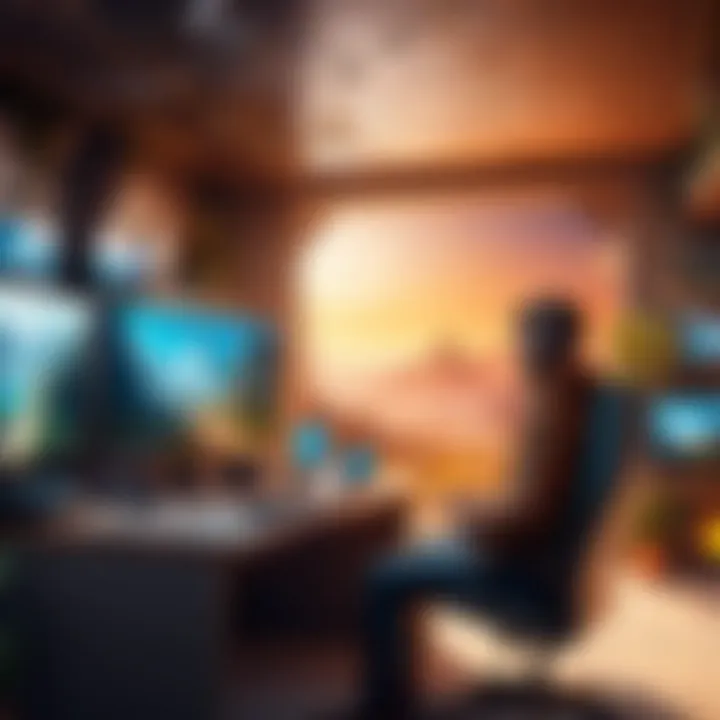 A serene gaming environment highlighting an individual deeply engaged in an offline adventure game.