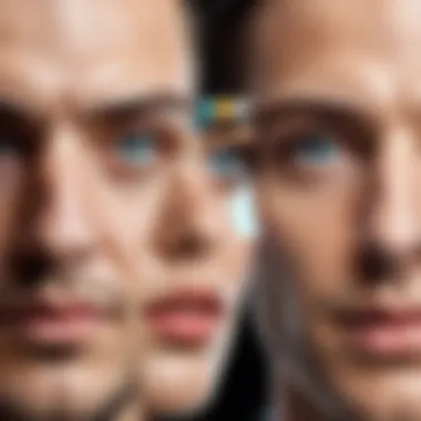 A conceptual illustration depicting the psychological effects of altered facial images on perception.