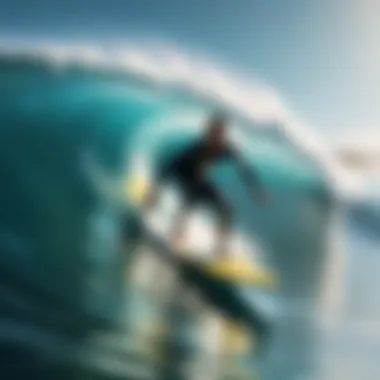 Surfer Riding Wave A surfer gracefully riding a wave captured in slow motion