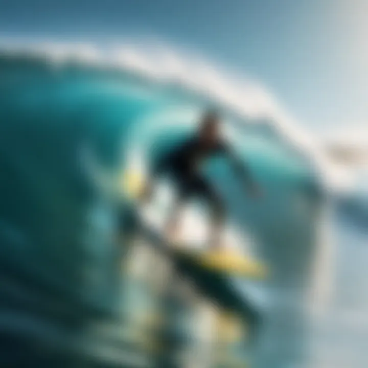 Surfer Riding Wave A surfer gracefully riding a wave captured in slow motion