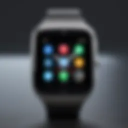 A sleek Android smart watch displaying various app features.