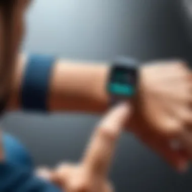 A user engaging with fitness tracking apps on a smart watch.